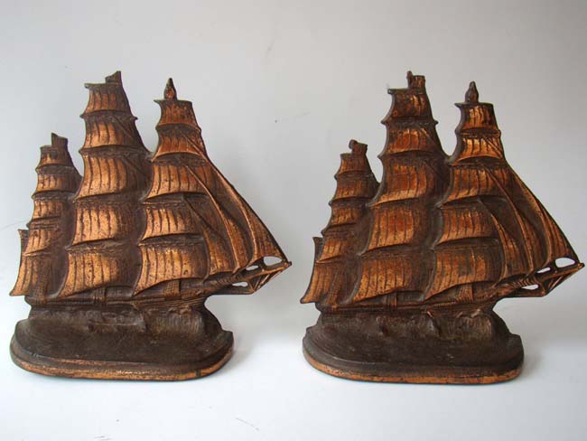 A pair of Clipper Ship bookends by BronzeMet circa 1924